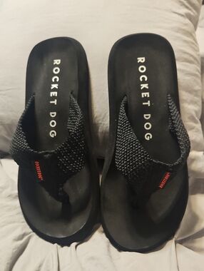 Rocket Dog Black Woven Wedge Flip Flops